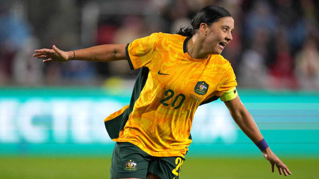 Sam Kerr playing for Australia.